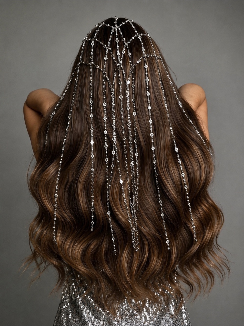 Crystal Strand Hair Jewelry - Silver Draped Hair Chains